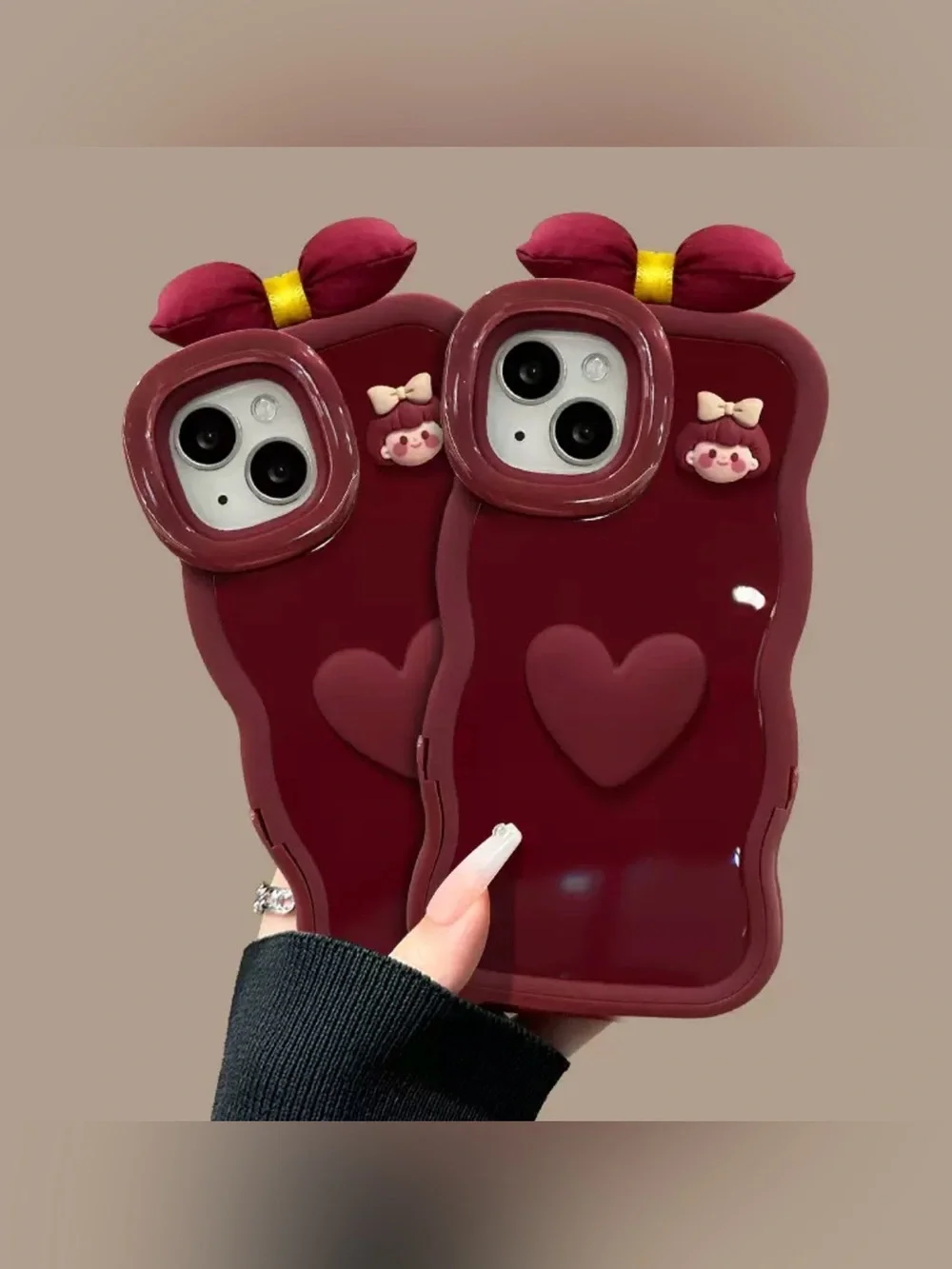 Burgundy Heart Stand iPhone 17 Pro Max Case
